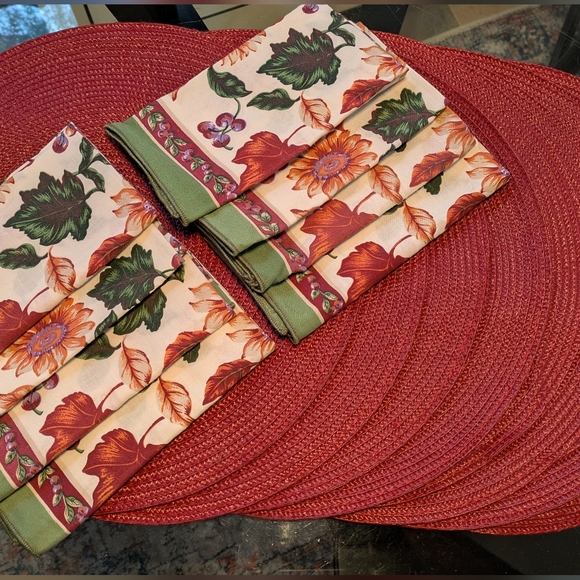Other - Table Setting For 8. Floral Cloth Napkins and Burgundy Placemats.